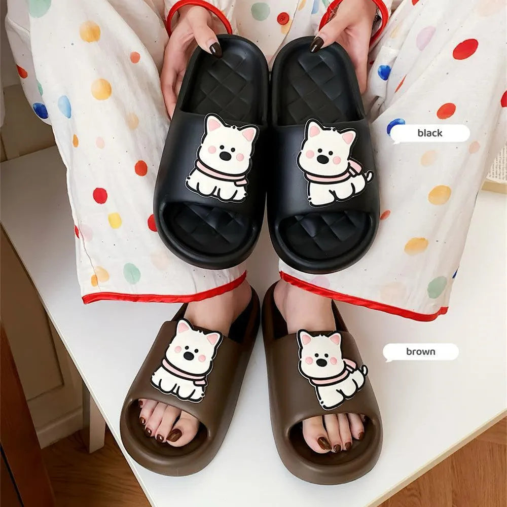 Creative rhombus summer slippers for men and women thickened PVC sole flower pattern cream white