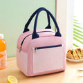Multi-purpose insulated lunch bag in Oxford cloth with aluminium foil lining, available in blue, green beige, pink, and yellow green colours