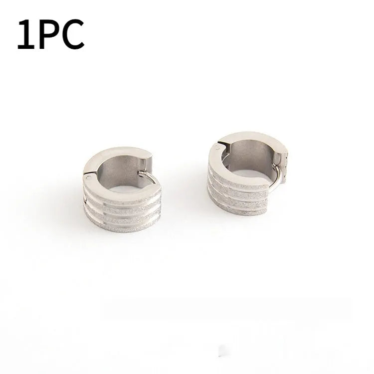 Geometric three-line frosted earrings in titanium steel with Korean style design.