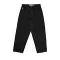 Men's retro personalised pattern printed straight-leg denim trousers in dark blue on a model
