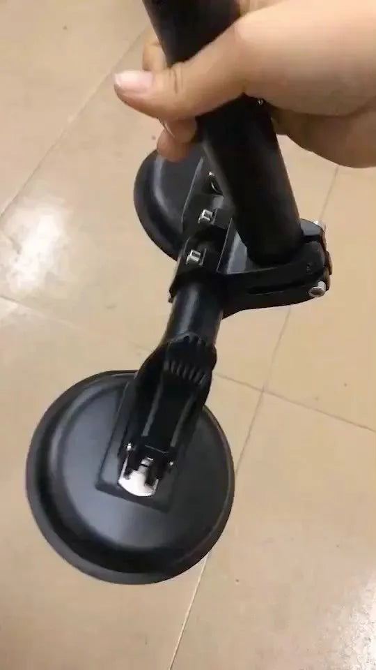 Black off-road car flagpole sucker base with round rubber suction cup and ABS plastic body.