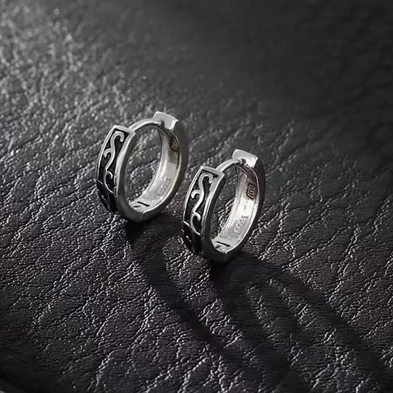 Men's copper geometric hip hop earrings in silver finish showing 10mm and 14mm West Coast style studs