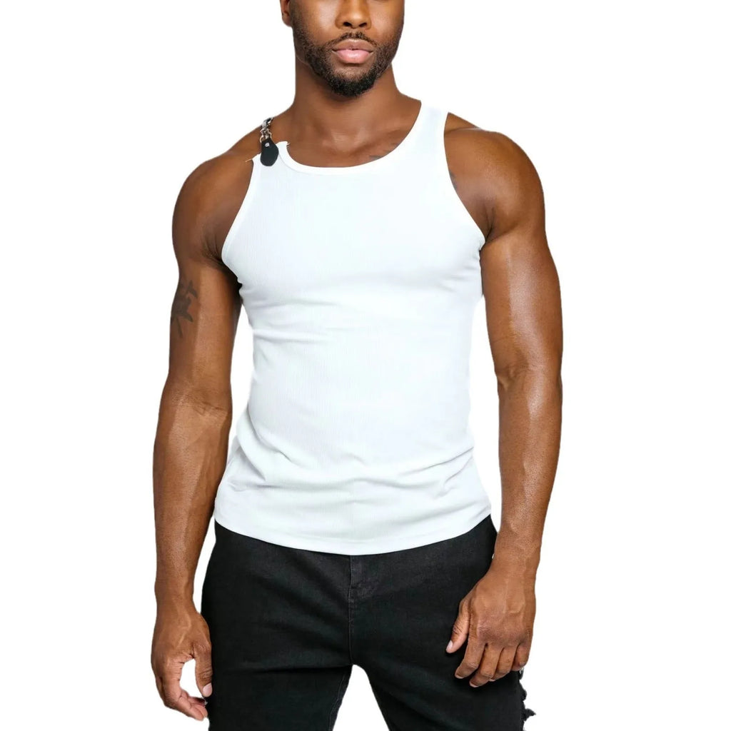 Sleeveless Threaded Vest in cotton blend for women summer daily wear tight fit solid colour black or white