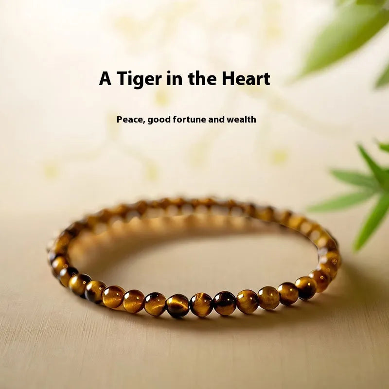 Handmade new Chinese style tigereye stone bracelet with round geometric beads.