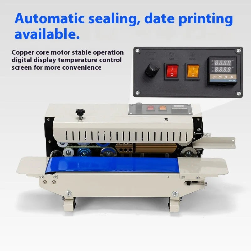 Portable steel seal sealing machine with printable date functionality for commercial packaging applications