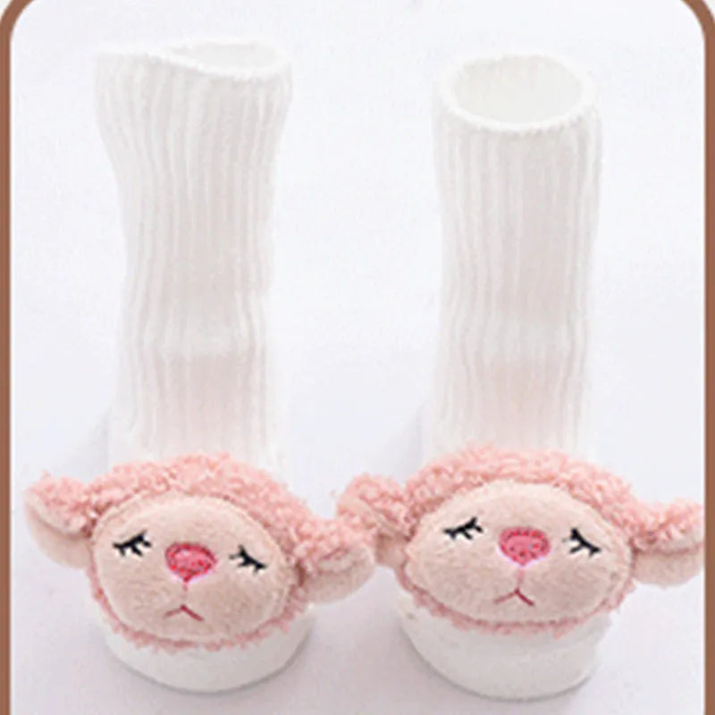 Cotton baby floor socks in multiple patterns including blue bow and lion designs