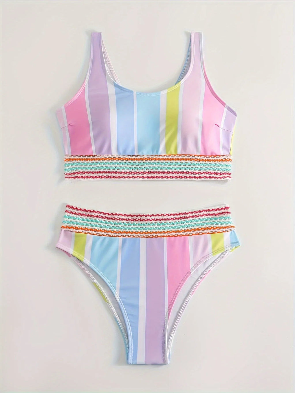 Women's striped bikini swimwear set with top and briefs for swimming and water sports