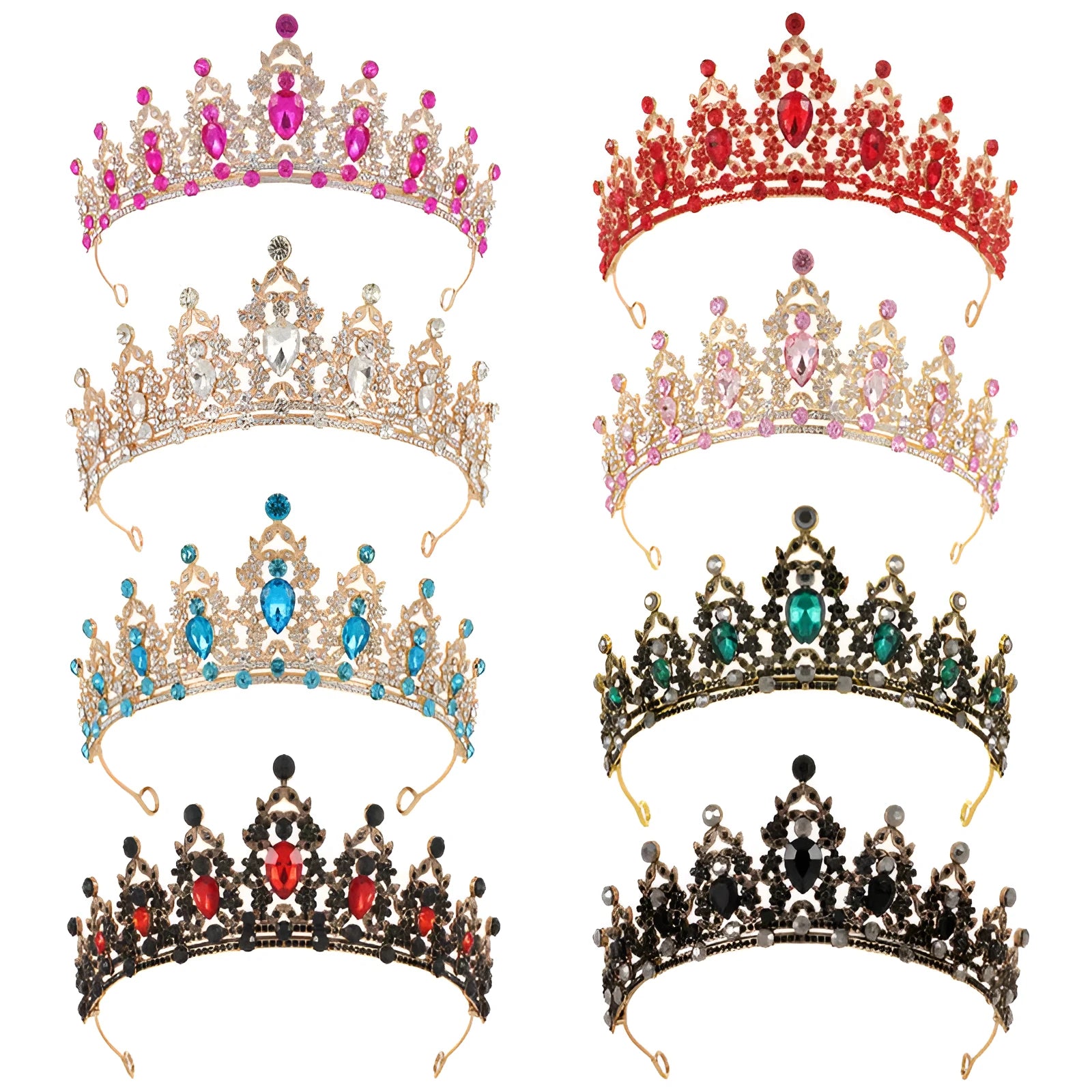 Baroque bride headdress crown with rhinestone detailing in silver and gold colour options