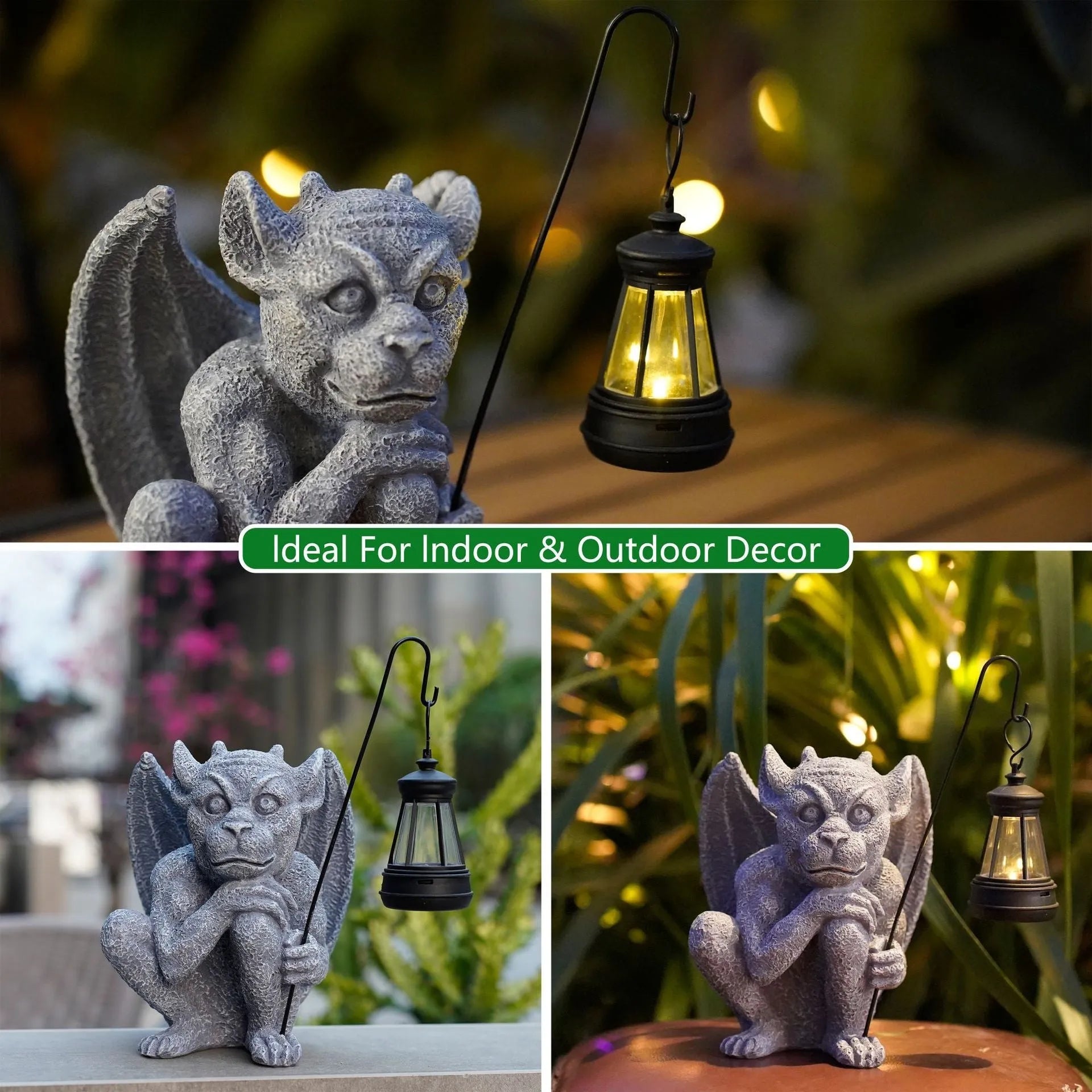 Creative stone statue ghost solar decoration resin American style garden lamp 17x13x21cm