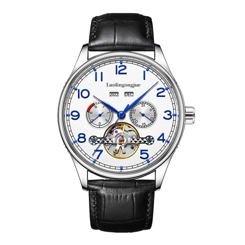 Business hollow men's mechanical watch with sapphire crystal glass and stainless steel case