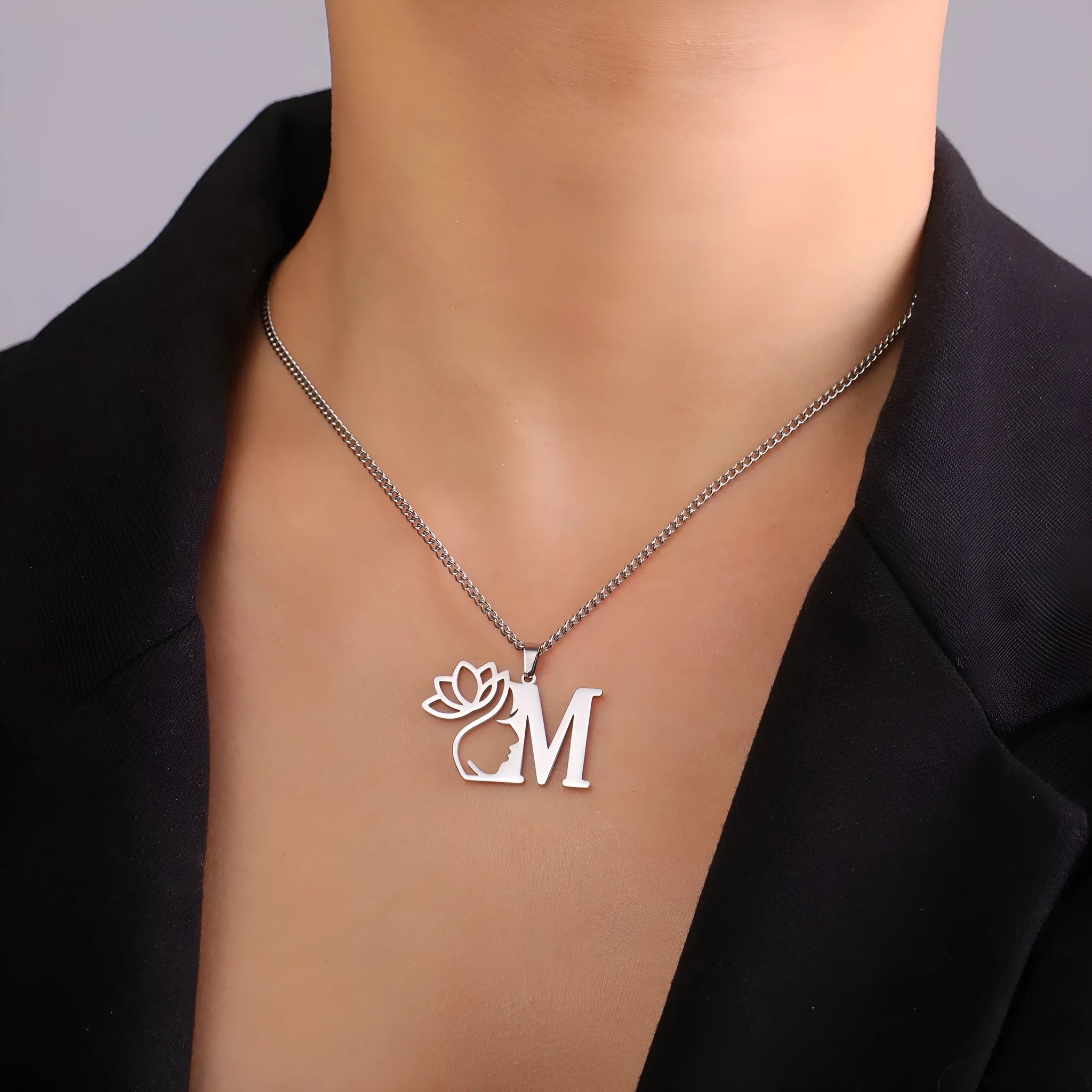 Stainless steel cross chain necklace with single pendant in gold or silver electroplated finish
