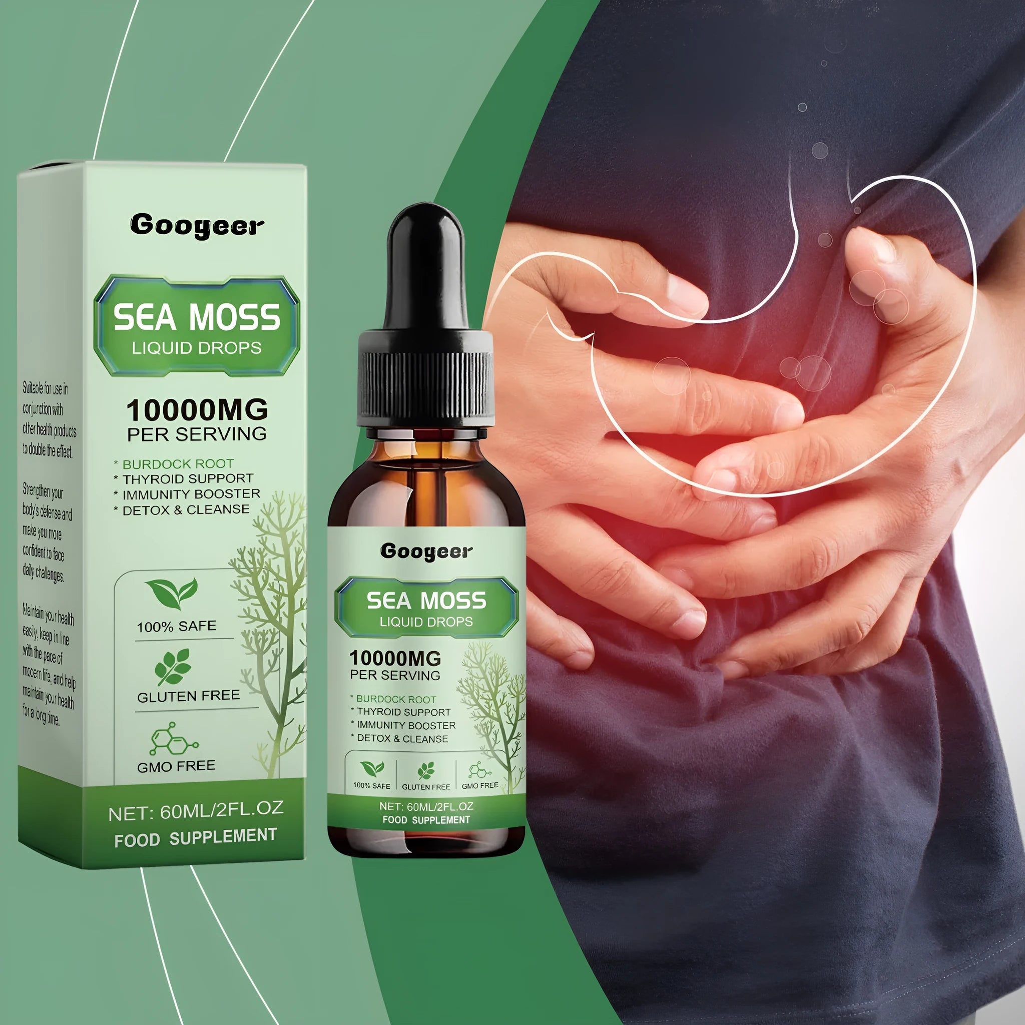 Googeer Sea Moss Liquid Drops 60ml bottle body care treatment with traditional Chinese medicine extract