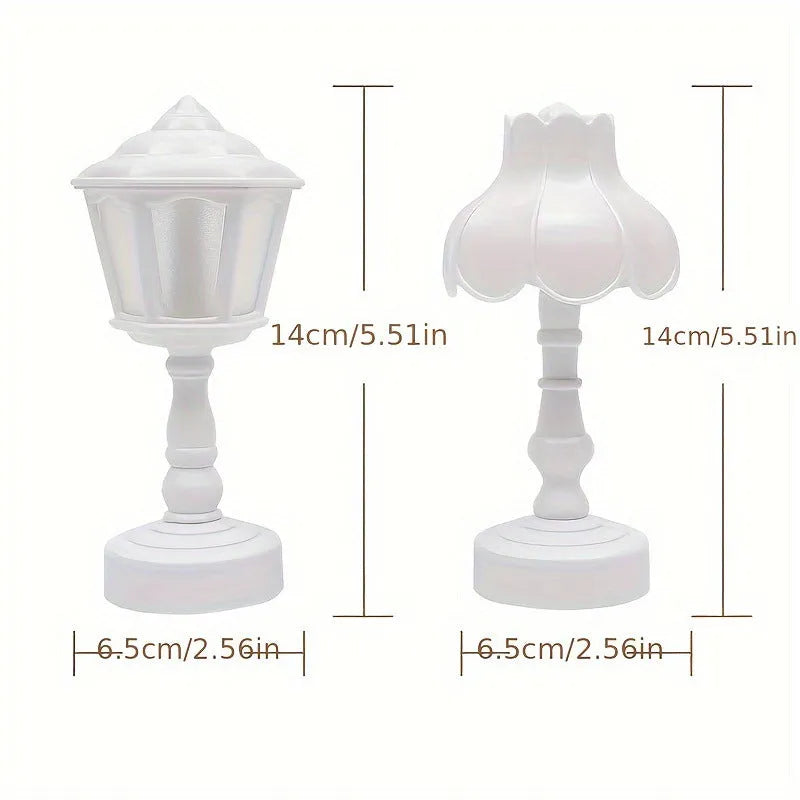 Retro pagoda lotus small night lamp in white with geometric stereo design and built-in battery