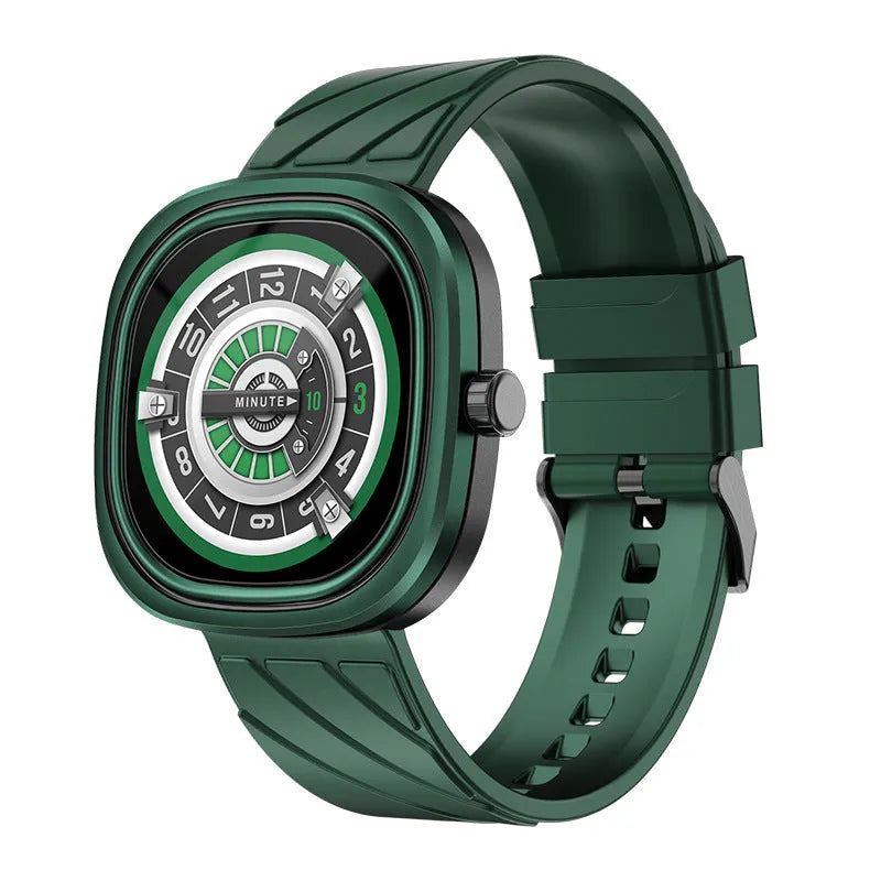 Bluetooth smartwatch with 1.32-inch colour touchscreen on silicone wristband showing fitness tracking display