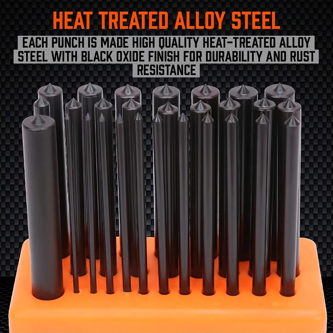 Orange alloy plastic punch needle tool with metal head on white surface