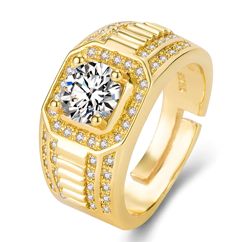 Men's adjustable square diamond ring in gold or platinum finish on copper base