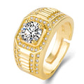 Men's adjustable square diamond ring in gold or platinum finish on copper base