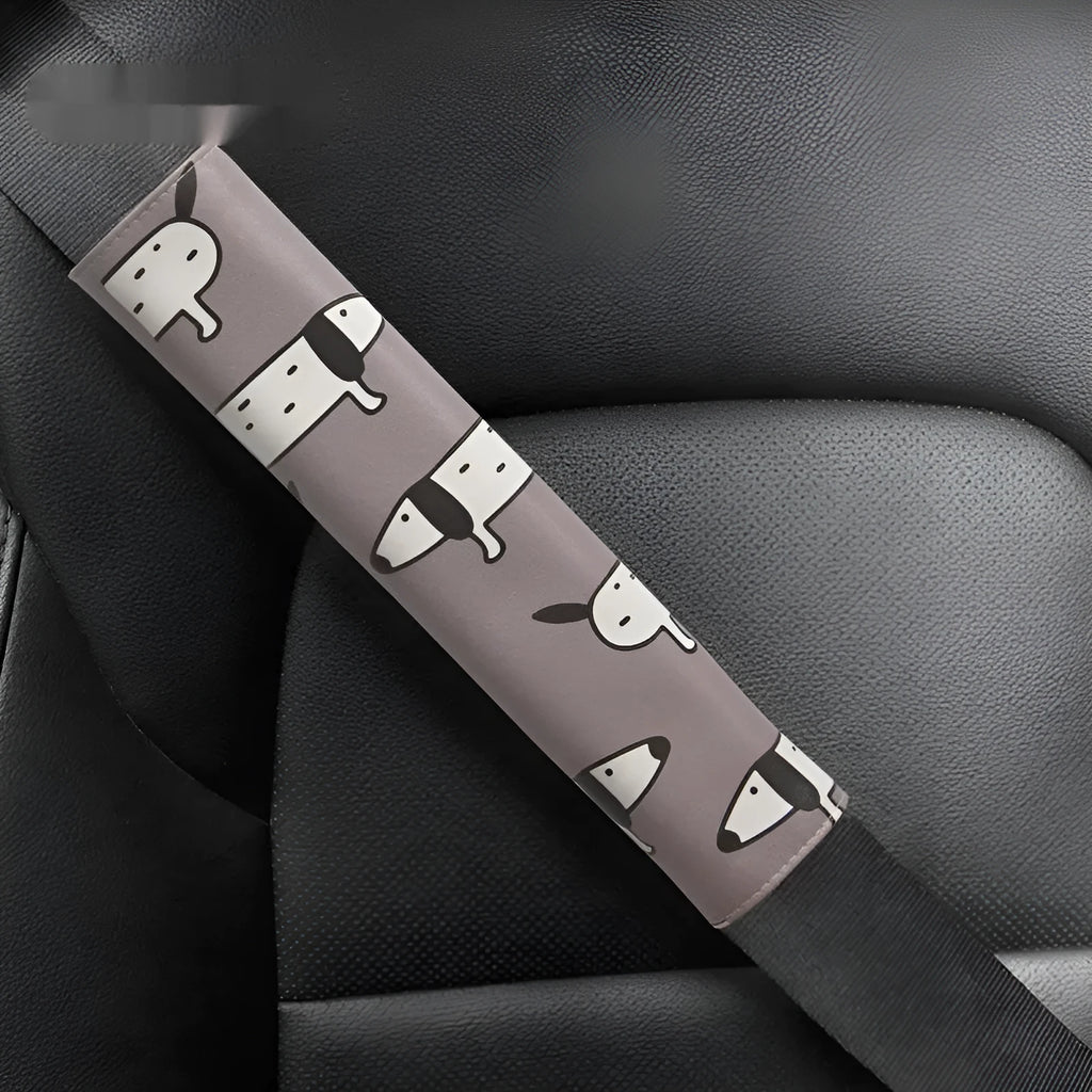 Cute cartoon sausage dog design PU leather seat belt shoulder pad protector 14x22cm