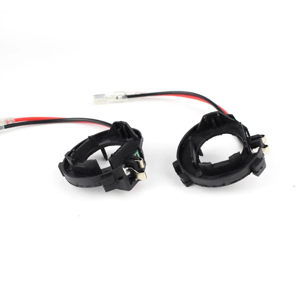 Black H7 LED headlight adapter bracket for Volkswagen Golf Jetta GTI models with copper wiring