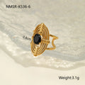 Adjustable open mouth ring with geometric design and zircon stones on stainless steel band