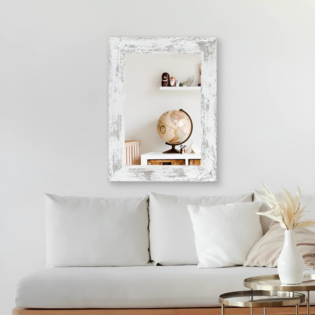 Wall-mounted modern pastoral style bathroom mirror with retro Chinese details in Little White