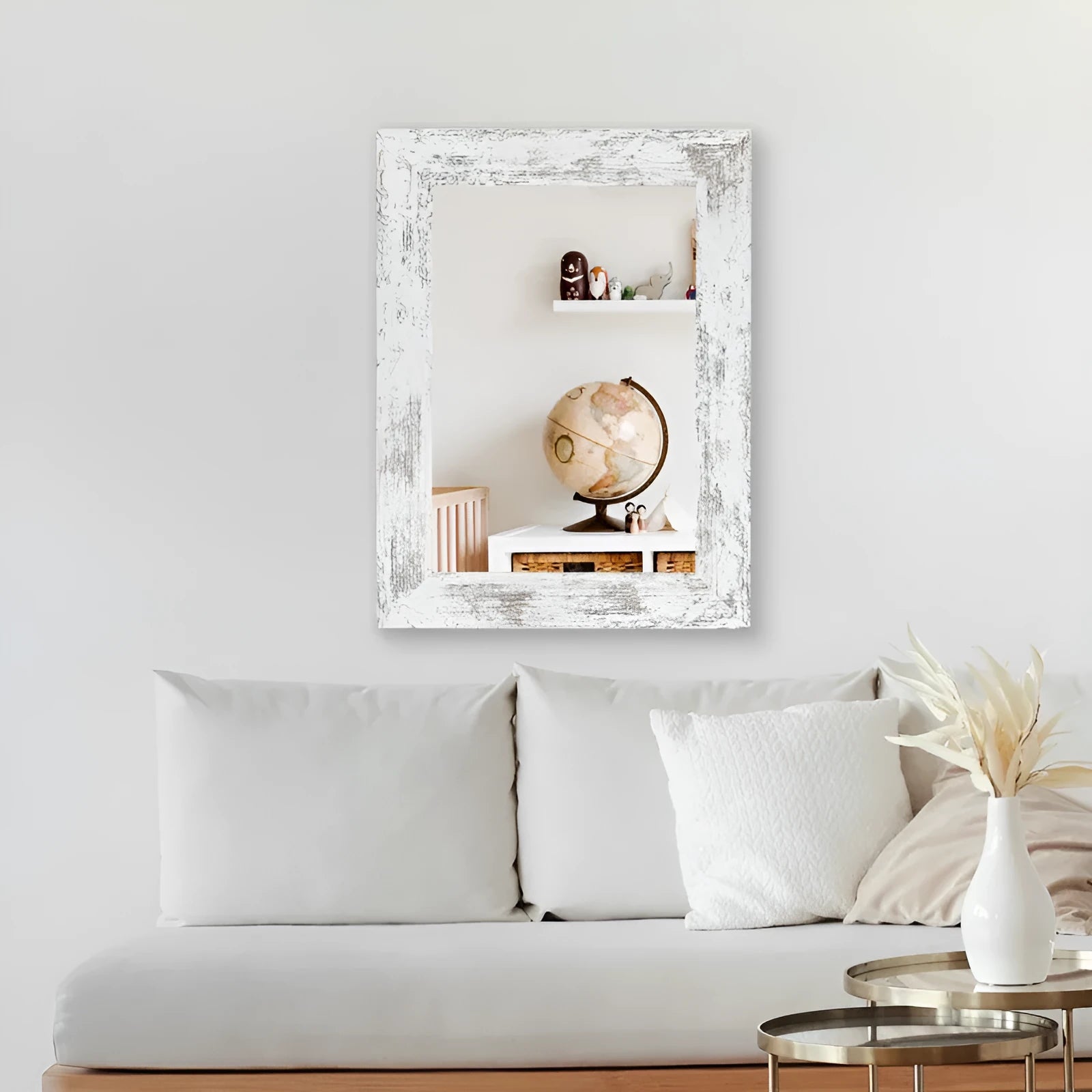 Wall-mounted modern pastoral style bathroom mirror with retro Chinese details in Little White