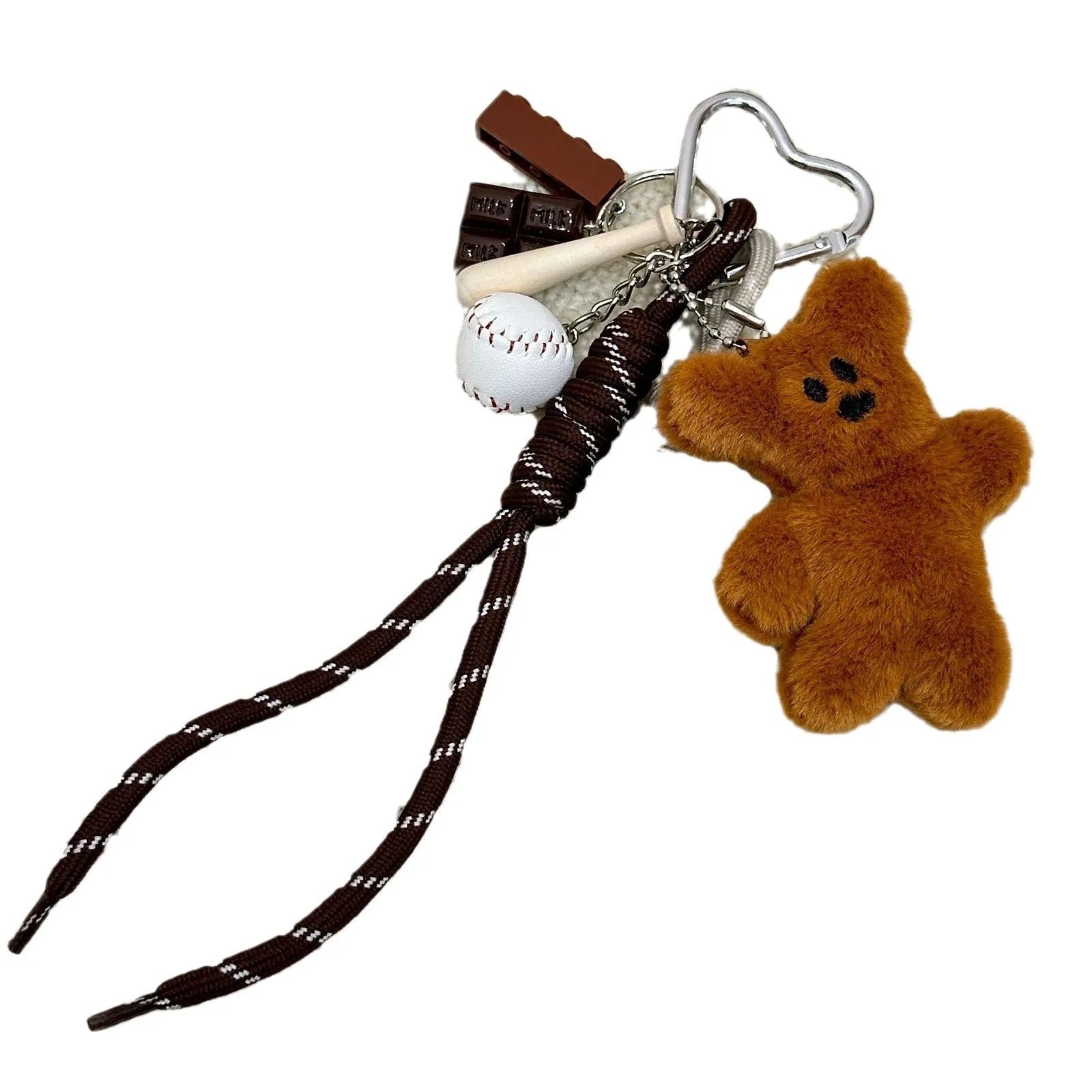Plush brown bear doll pendant on a bag charm with soft fabric and small size