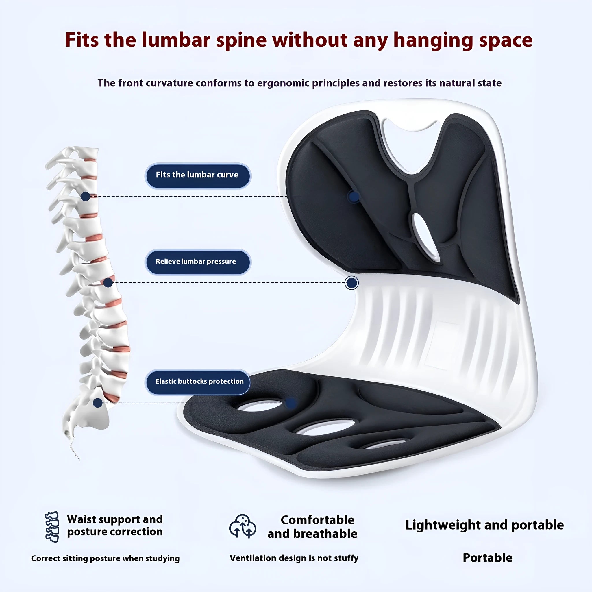 Japanese style lumbar support cushion in grey or black with PE construction and sponge filler