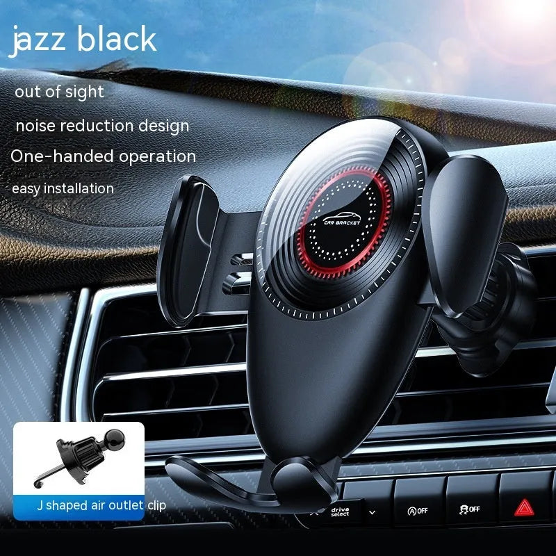 Universal car air vent phone bracket in black, mounted on a car interior air outlet