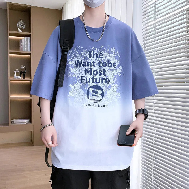 Boys youth popularity printed T-shirt with drop-shoulder sleeves in cotton-polyester blend, available in dark blue
