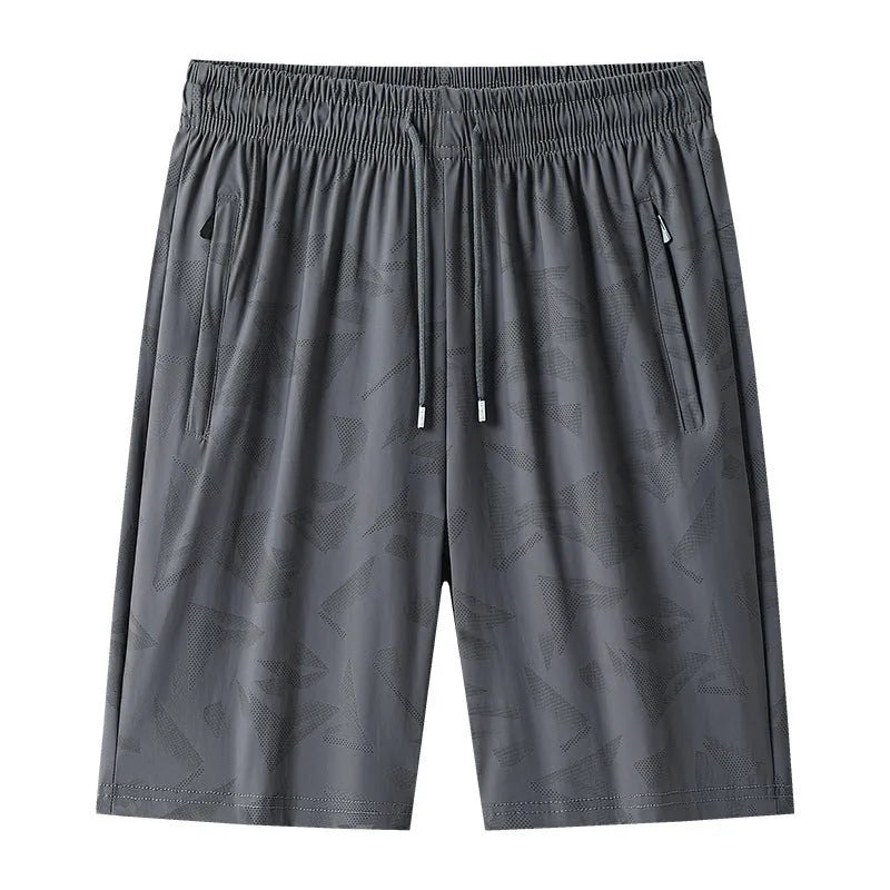 Camouflage pattern men's and women's ice silk summer exercise shorts in black, knee length, plus size up to 8XL