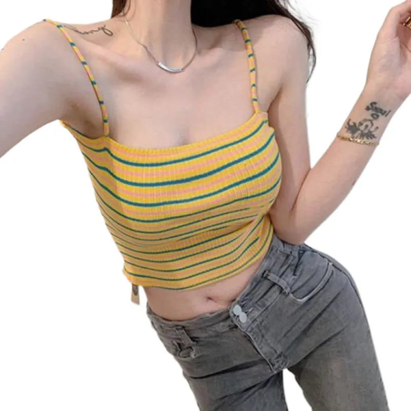 Korean style slim fit striped bottoming shirt for women in white, black, yellow, green, blue, pink
