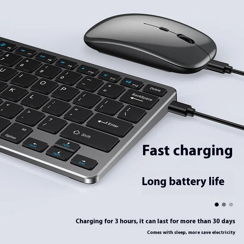 Ultra-thin wireless keyboard and mouse combo in black silver gun colours with rechargeable batteries