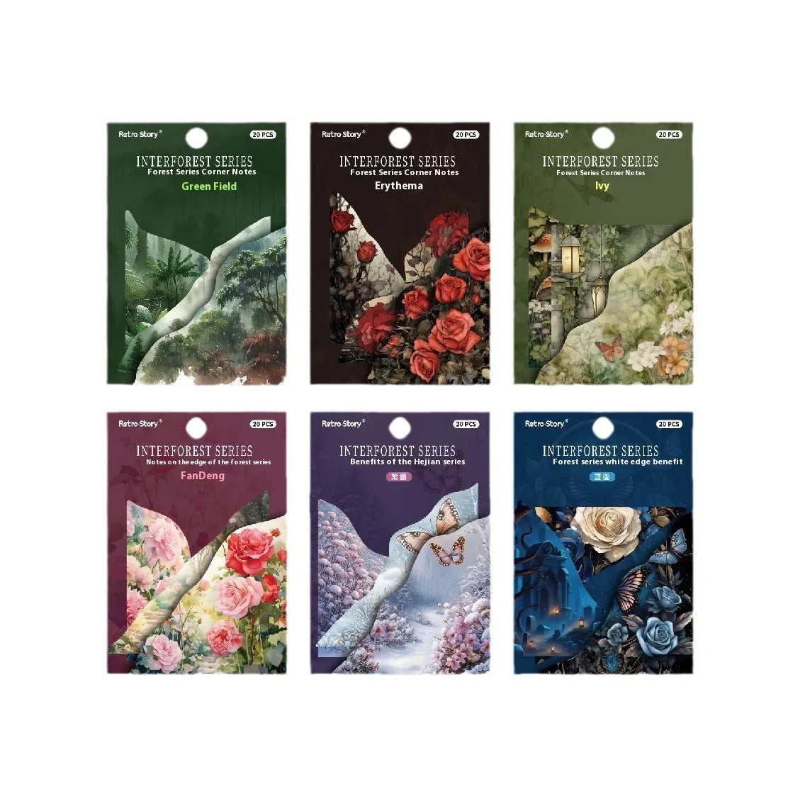 Pack of 20 DIY paper bookmarks with 10 modern print designs in six colour variations