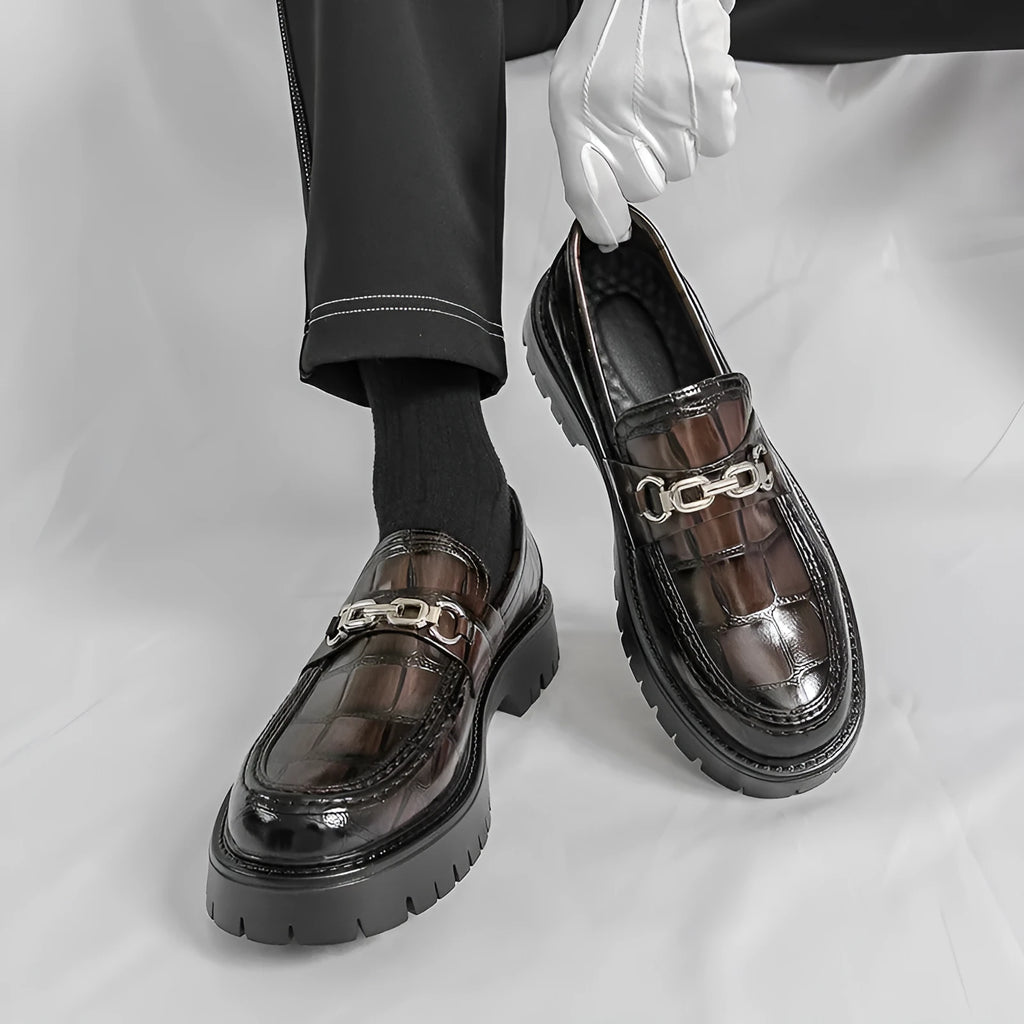 Men's crocodile pattern loafers flat heel in black, brown, and yellow, sizes 38 to 46, British style autumn shoes