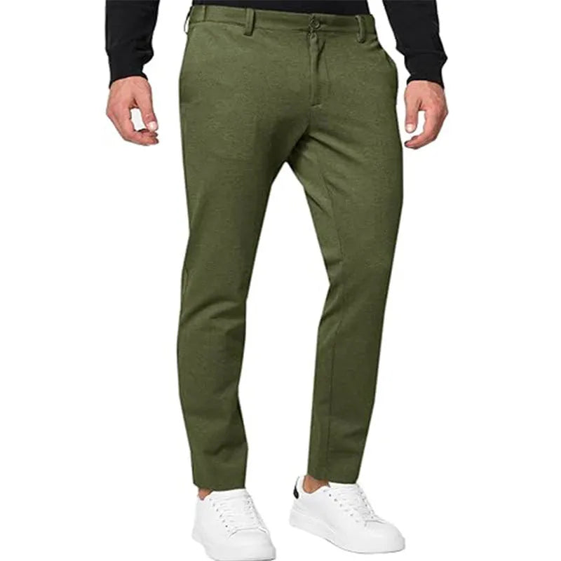 Men's slim-fit chino trousers in cotton blend fabric with tapered leg