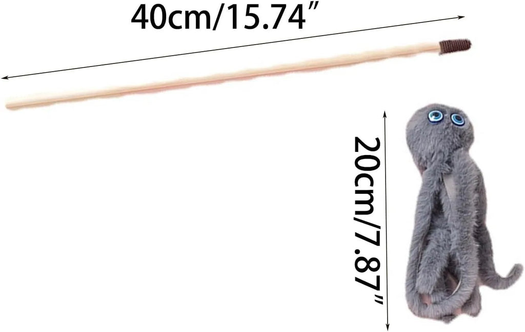 Furry octopus cat toy on long stick in bright colours for indoor kittens