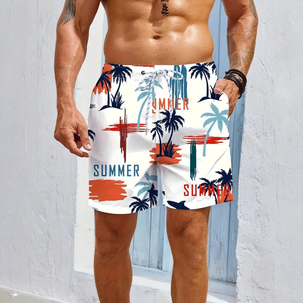 Men's quick-dry 3D print micro-elastic swimming trunks in colour ZC13, polyester fabric, size L