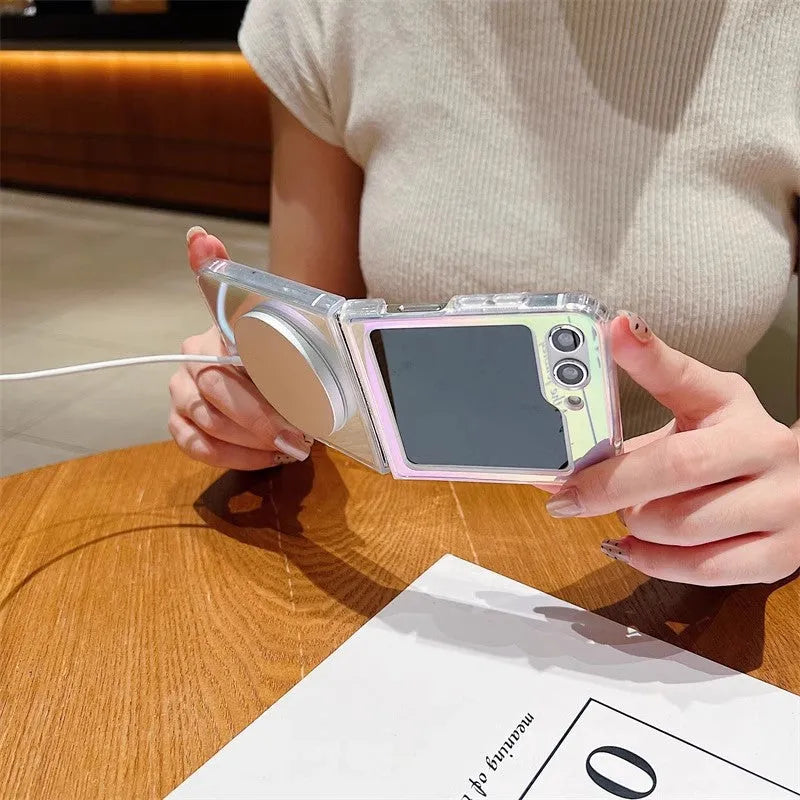 Colorful transparent acrylic magnetic phone case for Samsung Galaxy with drop-resistant protection and magnetic suction feature.