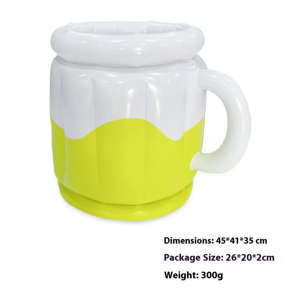 Yellow inflatable PVC ice bucket for chilling beer steins at outdoor events