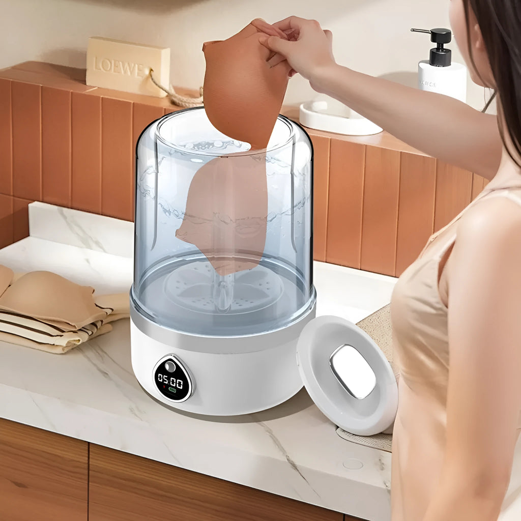 Portable white plastic mini washing machine with USB charging port and rotating function