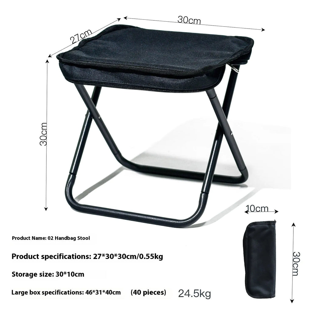 Oxford cloth foldable camp stool in pencil box design showing black colour option