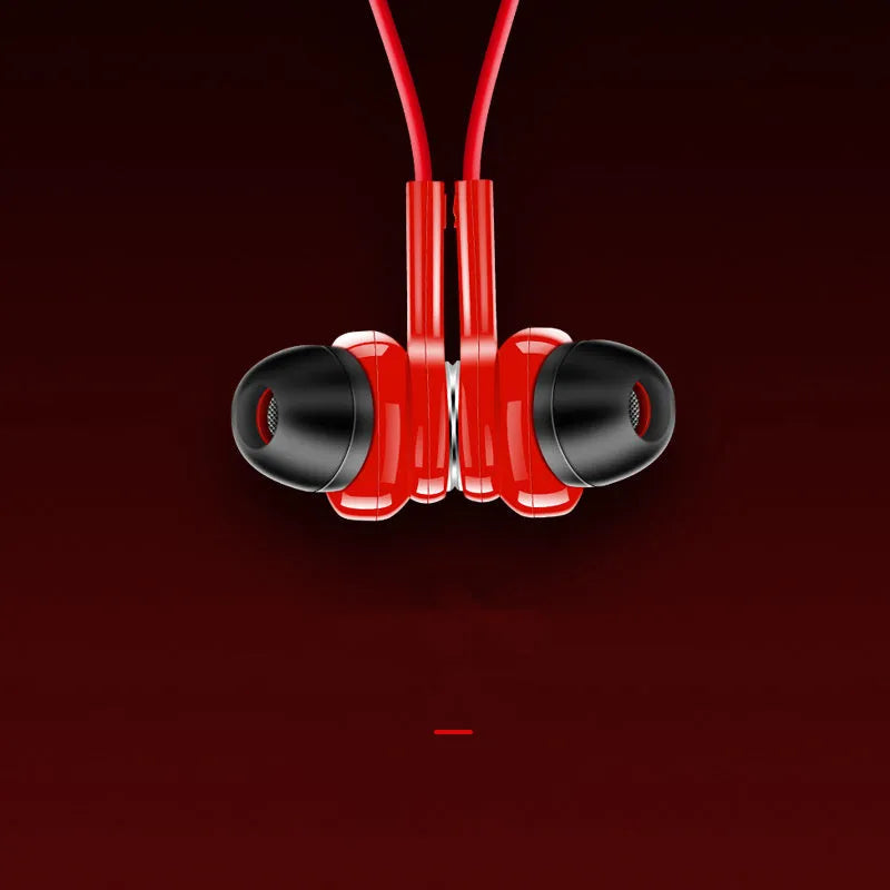 G03 sports Bluetooth earphones with neckband design in black, red, or white colours showing earpieces and control module