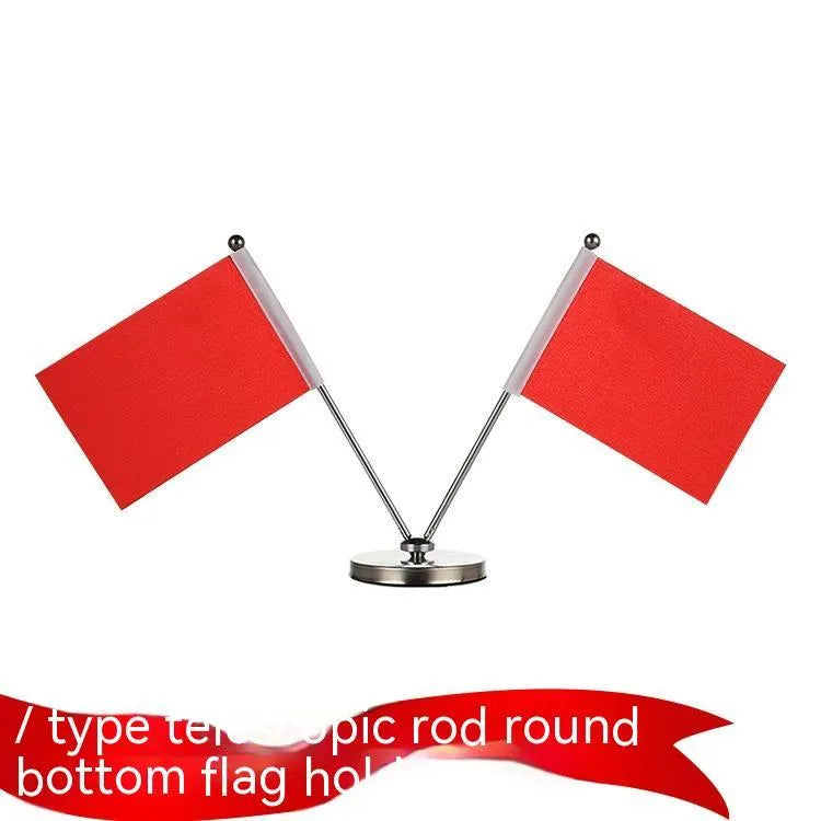 Red polyester fabric flag on adjustable telescopic metal rod with crystal stand for car dashboard decoration