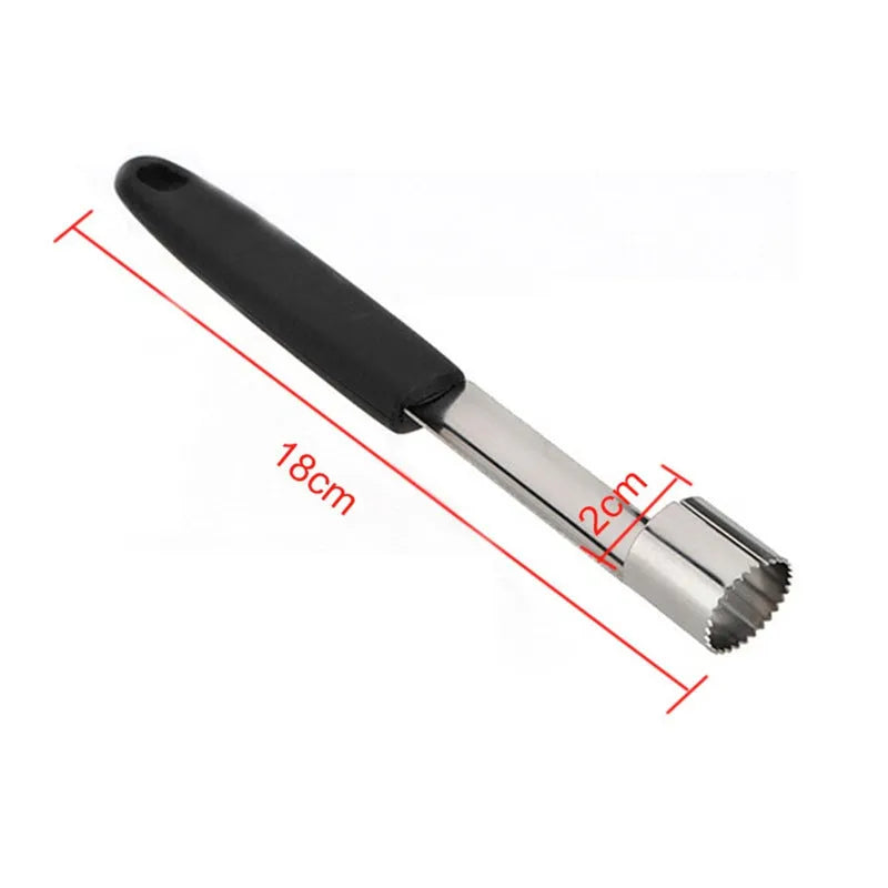 Stainless steel fruit corer with 178mm length and 20mm tube, lying flat on a clean surface