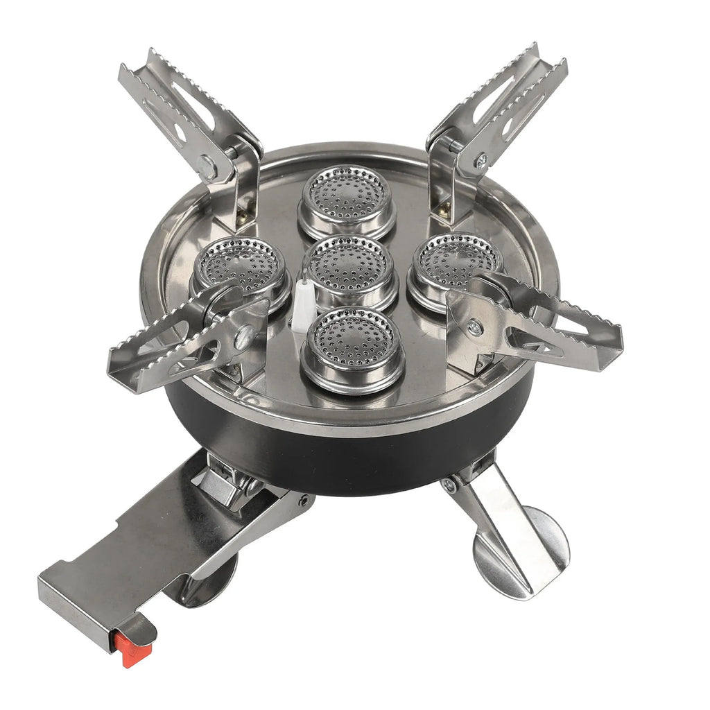 Silver portable split camping stove with stainless steel construction and 100cm hose