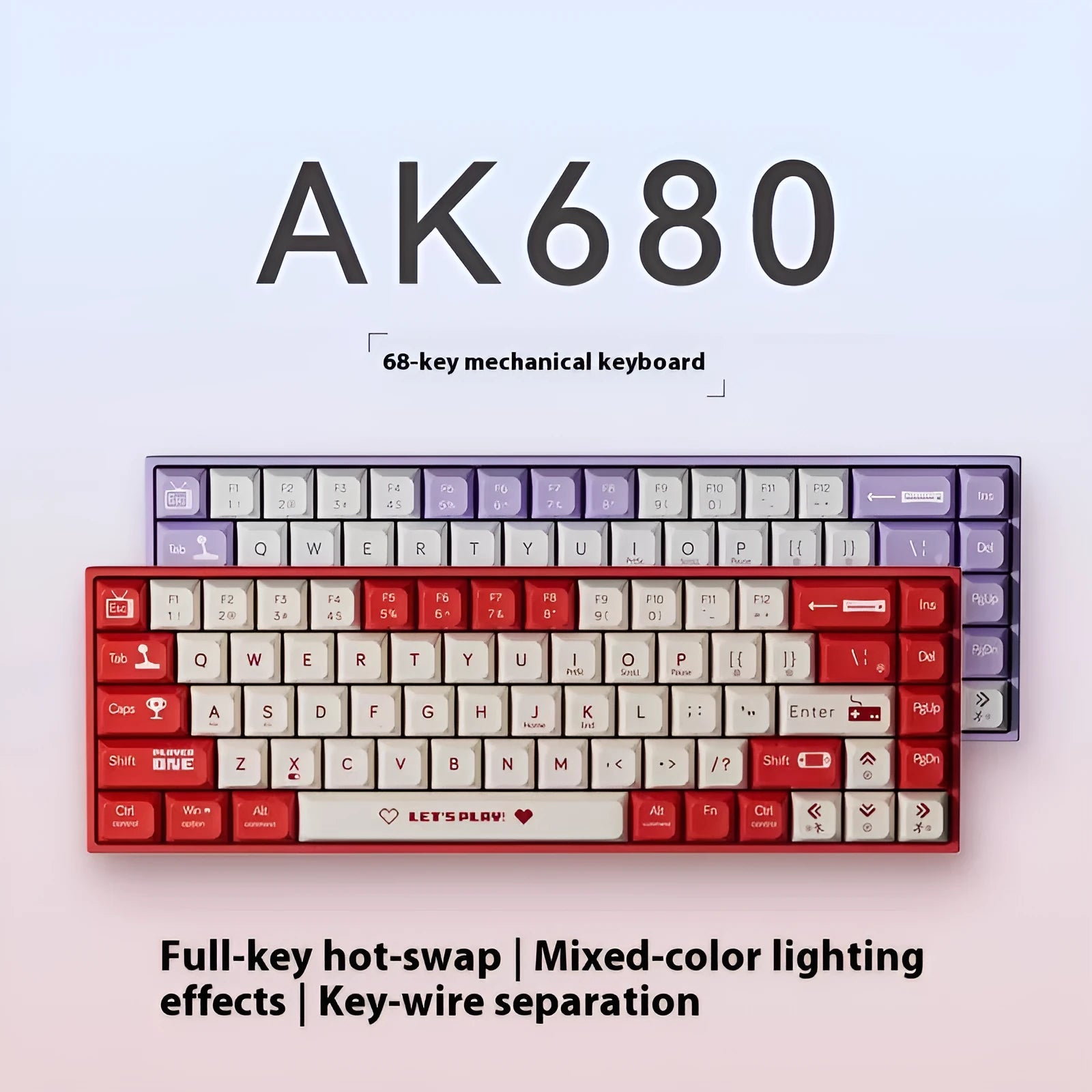 AJAZZ AK680 wired mechanical gaming keyboard with hot-swappable switches on a desk