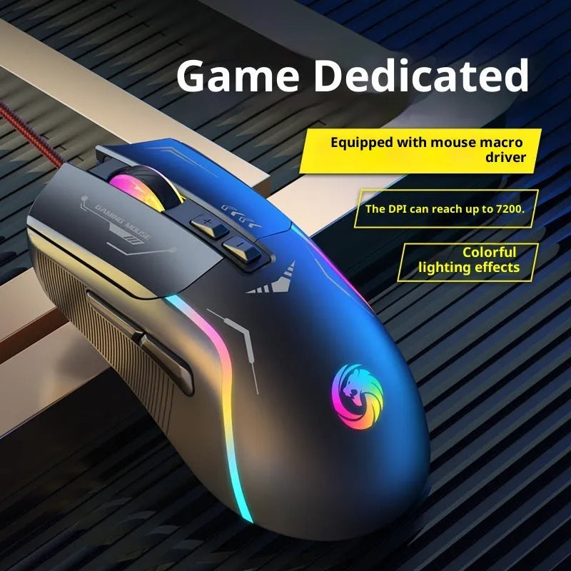 Wired optical mouse in black for gaming and home use with 1.5 metre cable and compact 128x68x45mm size