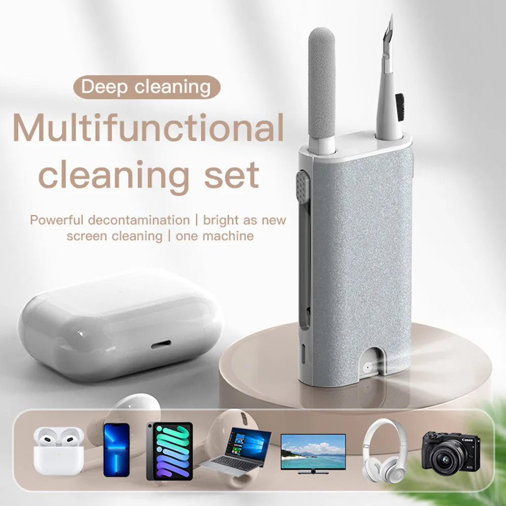 5 In 1 Screen Cleaner Kit with flocking sponge, brush, and metal tip for cleaning earphones, phones, and laptops