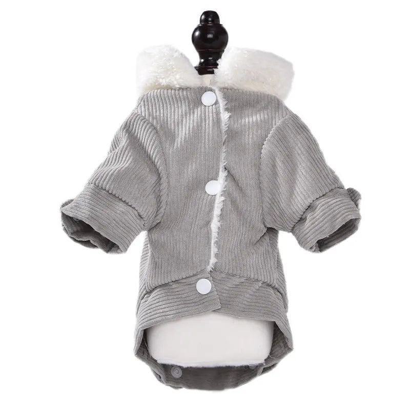 Lambswool-lined dog vest for autumn and winter warmth in grey or pink